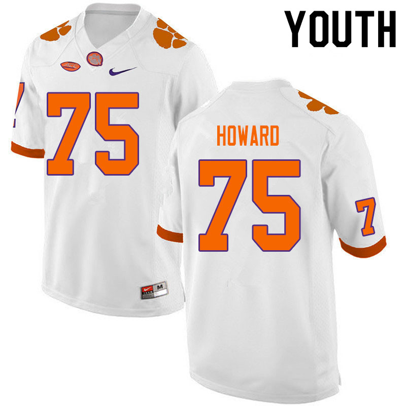 Youth #75 Trent Howard Clemson Tigers College Football Jerseys Sale-White - Click Image to Close